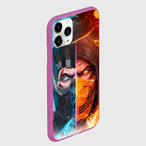 Чехол iPhone 11 Pro матовый Mortal Kombat - Саб-зиро и Скорпион / 3D-Фиолетовый – фото 2