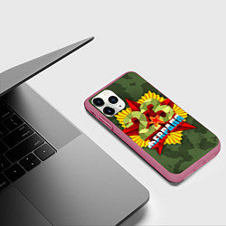 Чехол iPhone 11 Pro матовый 23 февраля - милитари, цвет: 3D-малиновый — фото 2