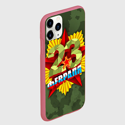 Чехол iPhone 11 Pro матовый 23 февраля - милитари / 3D-Малиновый – фото 2