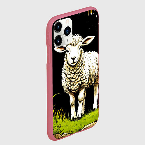 Чехол iPhone 11 Pro матовый Овечка на черном / 3D-Малиновый – фото 2