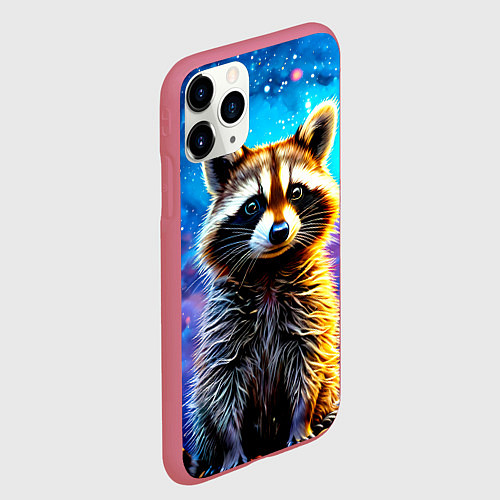 Чехол iPhone 11 Pro матовый Енот в звездную ночь / 3D-Малиновый – фото 2
