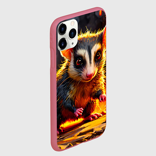 Чехол iPhone 11 Pro матовый Опоссум в огне / 3D-Малиновый – фото 2