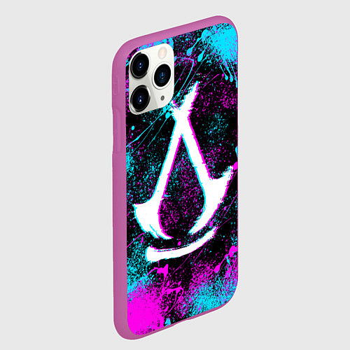 Чехол iPhone 11 Pro матовый Assassins creed shadows - neon color / 3D-Фиолетовый – фото 2