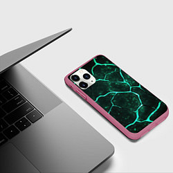 Чехол iPhone 11 Pro матовый Неоновые зеленые разломы, цвет: 3D-малиновый — фото 2
