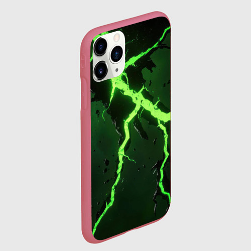 Чехол iPhone 11 Pro матовый Зеленая неоновая молния / 3D-Малиновый – фото 2