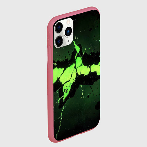 Чехол iPhone 11 Pro матовый Разлом по центру зеленой плиты / 3D-Малиновый – фото 2