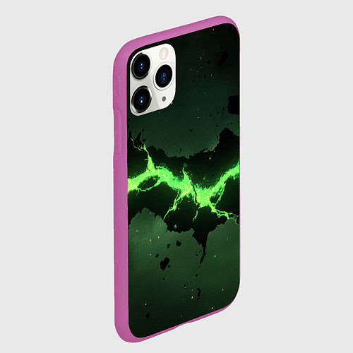 Чехол iPhone 11 Pro матовый Неоновая плита с зеленым разломом / 3D-Фиолетовый – фото 2