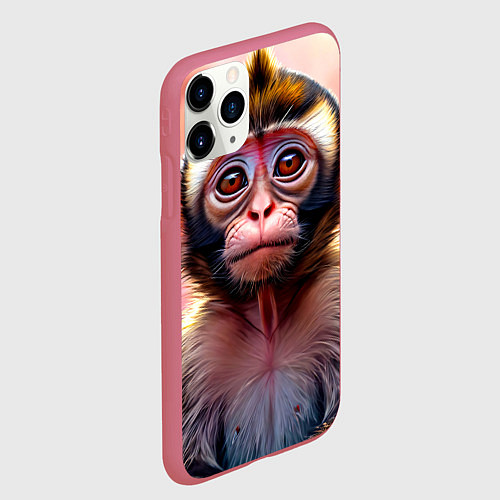 Чехол iPhone 11 Pro матовый Обезьянка в норке / 3D-Малиновый – фото 2