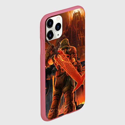 Чехол iPhone 11 Pro матовый Doom slayer and tower Doom / 3D-Малиновый – фото 2