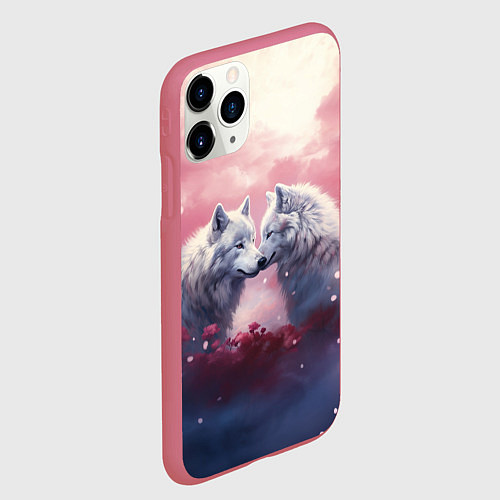 Чехол iPhone 11 Pro матовый Волчья пара / 3D-Малиновый – фото 2