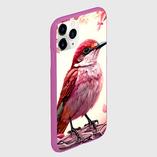 Чехол iPhone 11 Pro матовый Кукушка в розовых цветах / 3D-Фиолетовый – фото 2