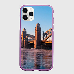 Чехол iPhone 11 Pro матовый Большеохтинский мост в Санкт-Петербурге, цвет: 3D-фиолетовый