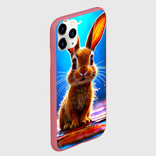 Чехол iPhone 11 Pro матовый Ушастый зайка / 3D-Малиновый – фото 2