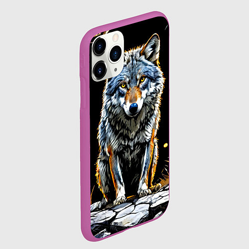 Чехол iPhone 11 Pro матовый Волк на черном / 3D-Фиолетовый – фото 2
