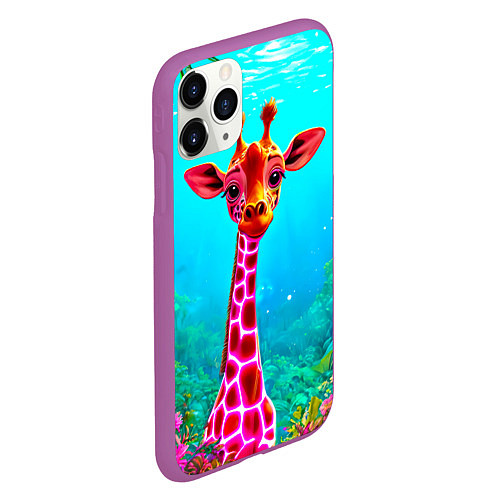 Чехол iPhone 11 Pro матовый Жираф в сказачном лесу / 3D-Фиолетовый – фото 2