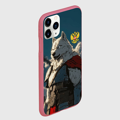 Чехол iPhone 11 Pro матовый Волк русский воин / 3D-Малиновый – фото 2