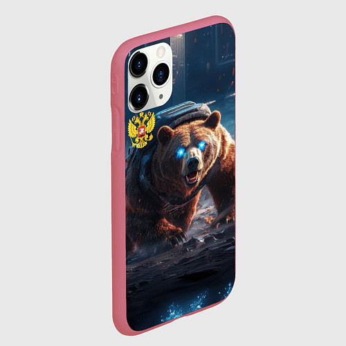 Чехол iPhone 11 Pro матовый Русский медведь-победитель / 3D-Малиновый – фото 2
