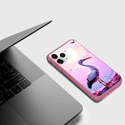 Чехол iPhone 11 Pro матовый Аист в розовых облаках, цвет: 3D-малиновый — фото 2