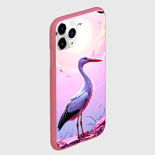 Чехол iPhone 11 Pro матовый Аист в розовых облаках / 3D-Малиновый – фото 2