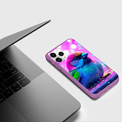 Чехол iPhone 11 Pro матовый Неоновый воробей, цвет: 3D-фиолетовый — фото 2