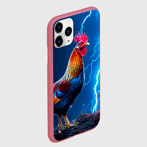Чехол iPhone 11 Pro матовый Петух и молния / 3D-Малиновый – фото 2