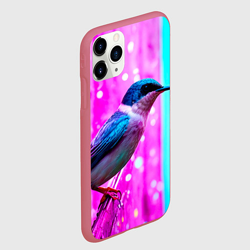 Чехол iPhone 11 Pro матовый Ласточка на фиолетовой стене / 3D-Малиновый – фото 2