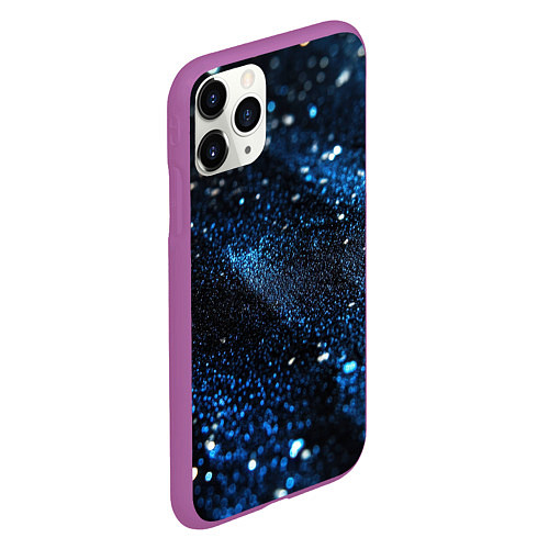 Чехол iPhone 11 Pro матовый Объемные блестки на синей текстуре / 3D-Фиолетовый – фото 2