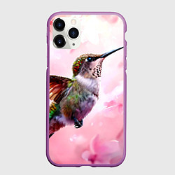 Чехол iPhone 11 Pro матовый Колибри на розовом, цвет: 3D-фиолетовый