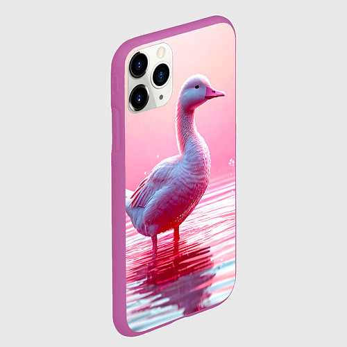 Чехол iPhone 11 Pro матовый Гусь на розовом озере / 3D-Фиолетовый – фото 2