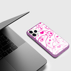 Чехол iPhone 11 Pro матовый Узорные сердца, цвет: 3D-фиолетовый — фото 2
