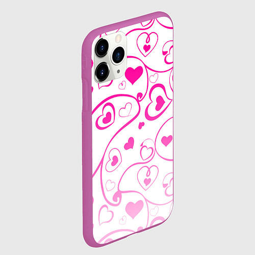 Чехол iPhone 11 Pro матовый Узорные сердца / 3D-Фиолетовый – фото 2