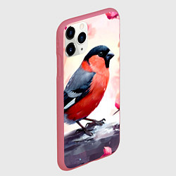 Чехол iPhone 11 Pro матовый Снегирь в цветах, цвет: 3D-малиновый — фото 2