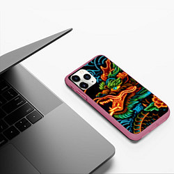 Чехол iPhone 11 Pro матовый Japanese neon dragon - irezumi, цвет: 3D-малиновый — фото 2