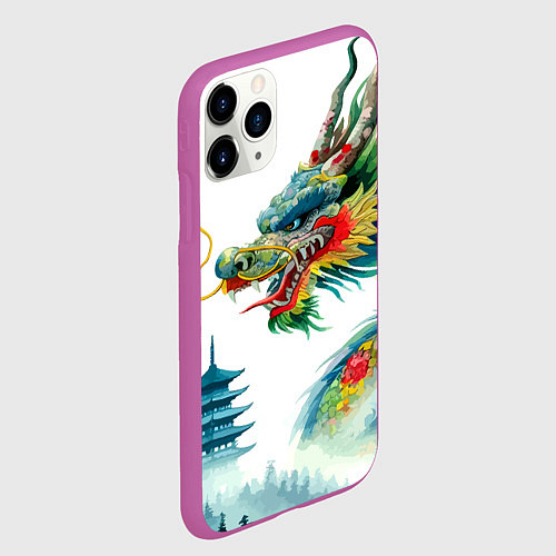 Чехол iPhone 11 Pro матовый Japanese watercolor dragon - art / 3D-Фиолетовый – фото 2