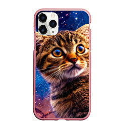 Чехол iPhone 11 Pro матовый Шотландская прямоухая кошка в космосе, цвет: 3D-баблгам