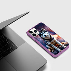Чехол iPhone 11 Pro матовый Лайка и космос, цвет: 3D-фиолетовый — фото 2