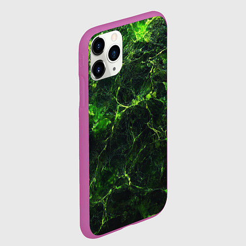 Чехол iPhone 11 Pro матовый Зеленая ядовитая текстура / 3D-Фиолетовый – фото 2