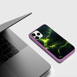 Чехол iPhone 11 Pro матовый Разбитая плита с зеленым светом, цвет: 3D-фиолетовый — фото 2