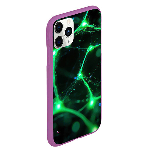 Чехол iPhone 11 Pro матовый Зеленый нейроны / 3D-Фиолетовый – фото 2