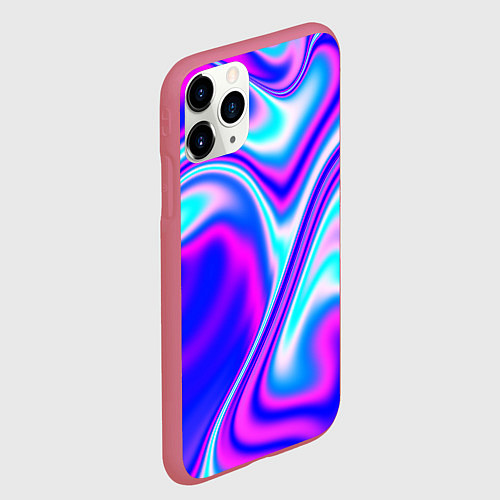 Чехол iPhone 11 Pro матовый Жидкие неоновые волны краски / 3D-Малиновый – фото 2