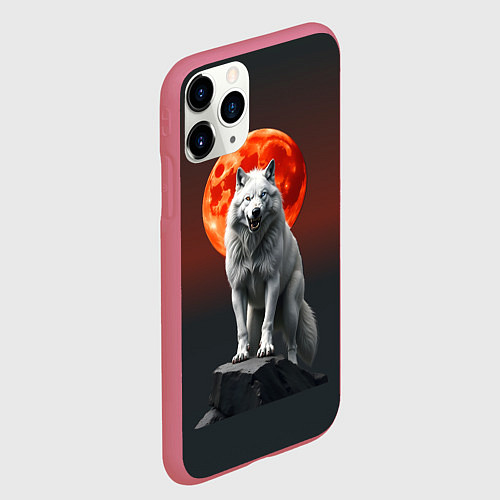 Чехол iPhone 11 Pro матовый Белый волк в ночи / 3D-Малиновый – фото 2