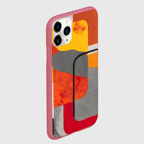 Чехол iPhone 11 Pro матовый Абстракция с желтым и оранжевым / 3D-Малиновый – фото 2