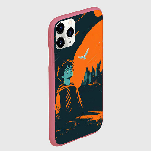 Чехол iPhone 11 Pro матовый Гарри Поттер черно-оранжевый фон / 3D-Малиновый – фото 2