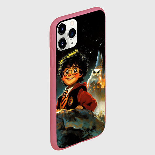 Чехол iPhone 11 Pro матовый Гарри Поттер на фоне замка / 3D-Малиновый – фото 2