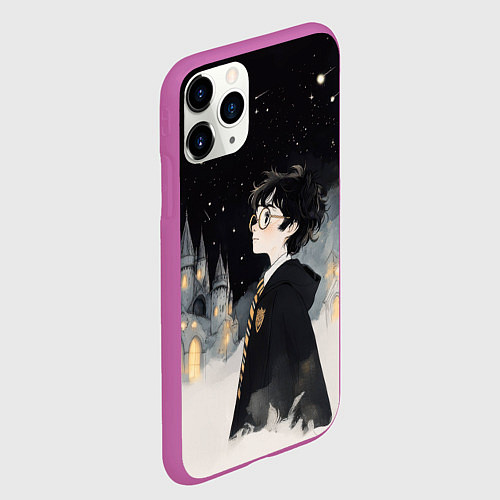 Чехол iPhone 11 Pro матовый Гарри Поттер в черной мантии / 3D-Фиолетовый – фото 2