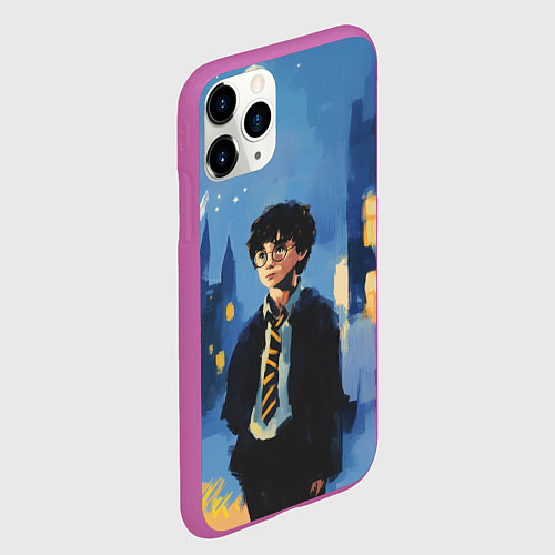 Чехол iPhone 11 Pro матовый Гарри Поттер рисунок акварелью / 3D-Фиолетовый – фото 2