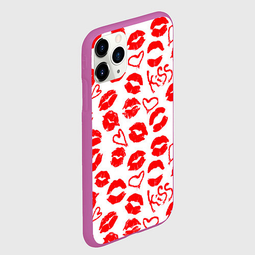 Чехол iPhone 11 Pro матовый Губы и сердца / 3D-Фиолетовый – фото 2
