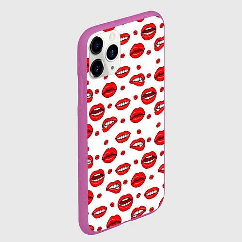 Чехол iPhone 11 Pro матовый Губной паттерн / 3D-Фиолетовый – фото 2