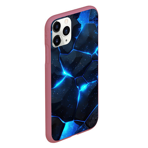 Чехол iPhone 11 Pro матовый Неоновый синий свет из плит / 3D-Малиновый – фото 2