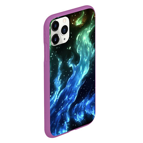 Чехол iPhone 11 Pro матовый Сине-зеленые языки пламени / 3D-Фиолетовый – фото 2